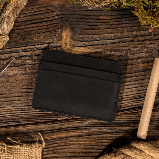 Leather Card Holder Wallet, Handmade Wallet For Men - Black