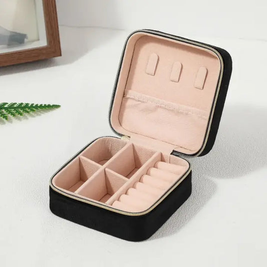 Plush Jewelry Box For Travel in Assorted Colors - Black