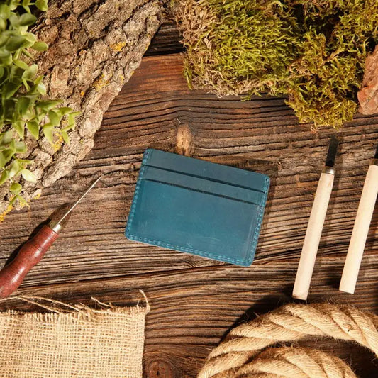 Leather Card Holder Wallet, Handmade Wallet For Men - Blue