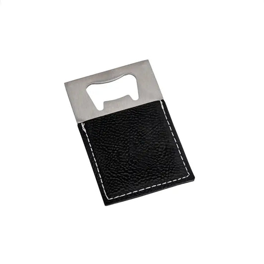 Black Leatherette Bottle Opener - 3.5" X 2"