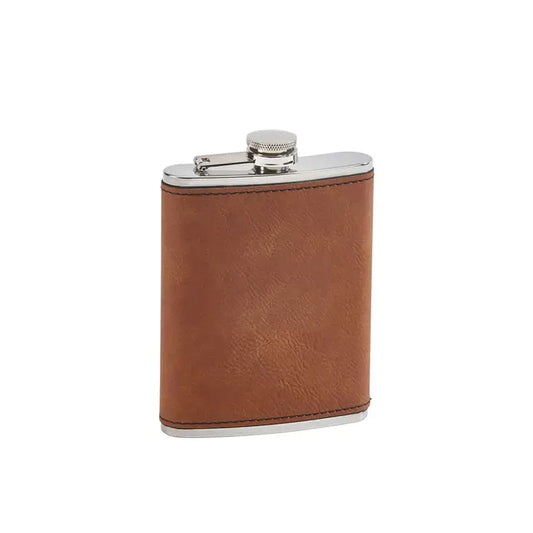 Leatherette Flask Caramel 8 oz Cap