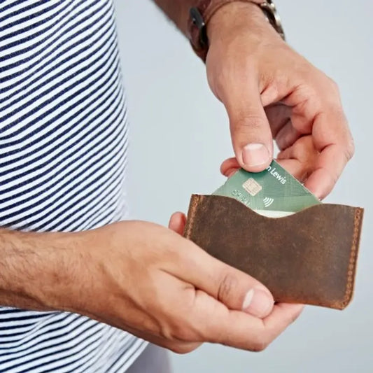 Buffalo Leather Slim Credit Card Holder - Handmade - Brown