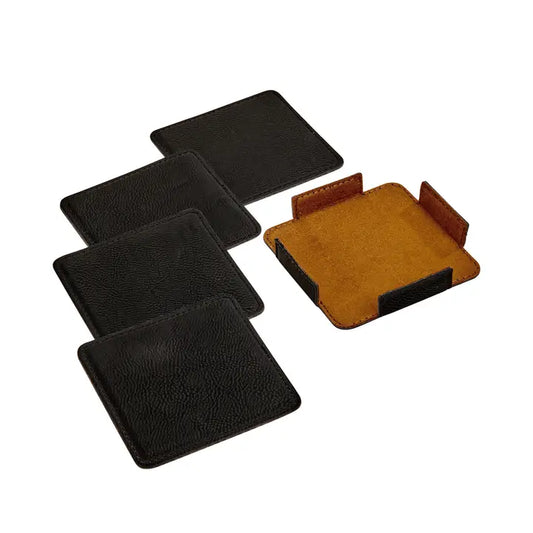 Set of 4 Leatherette Coasters - Black