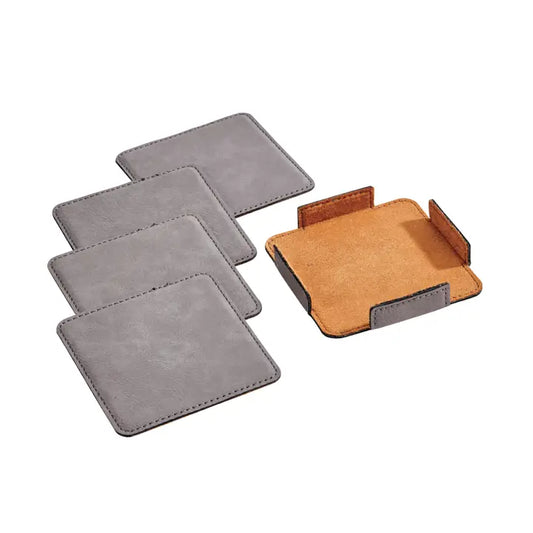 Set of 4 Leatherette Coasters - Grey