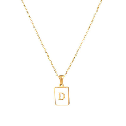Square Initial 18K Gold-Plated Stainless Steel Necklace - Fgs - D