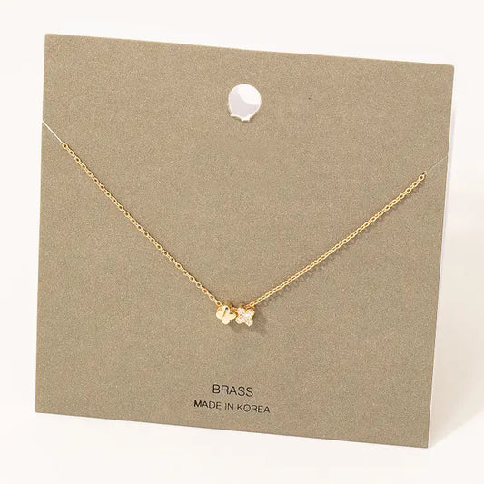 Dainty Chain Double Clover Charm Necklace