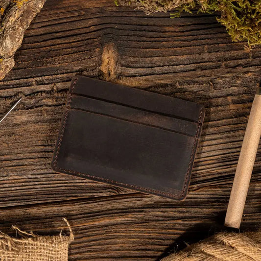 Leather Card Holder Wallet, Handmade Wallet For Men - Dark Brown