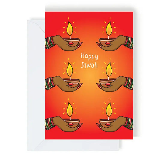Diya Hands Diwali Greeting Card