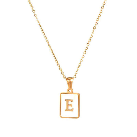 Square Initial 18K Gold-Plated Stainless Steel Necklace - Fgs - E