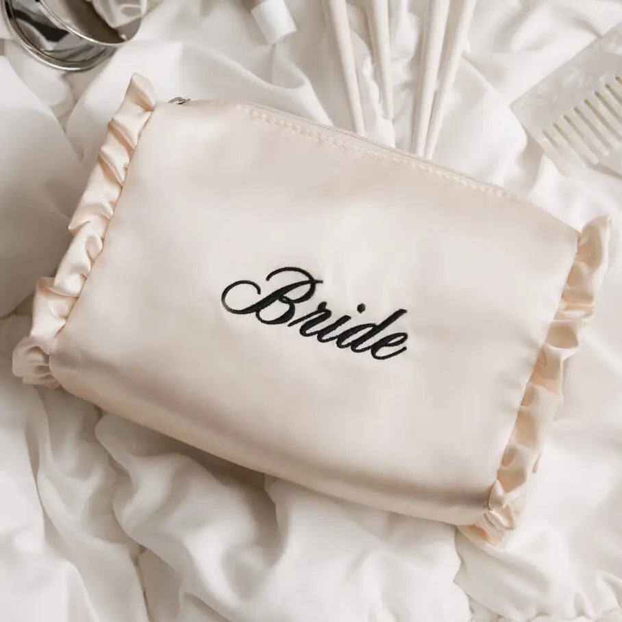 Embroidered Bride Satin Cosmetic Bag