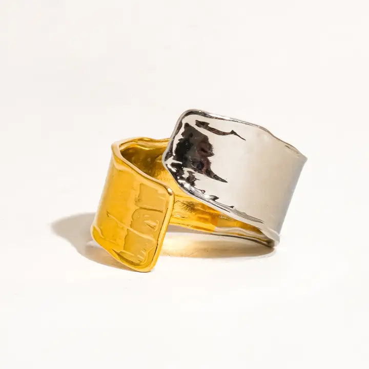 Emmy 18K Gold Non-Tarnish Textured Open Ring - Multi-colored
