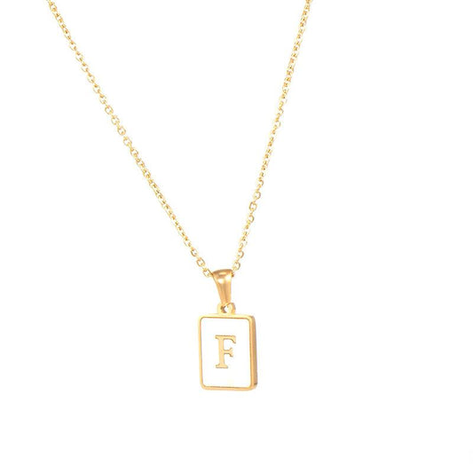 Square Initial 18K Gold-Plated Stainless Steel Necklace - Fgs - F