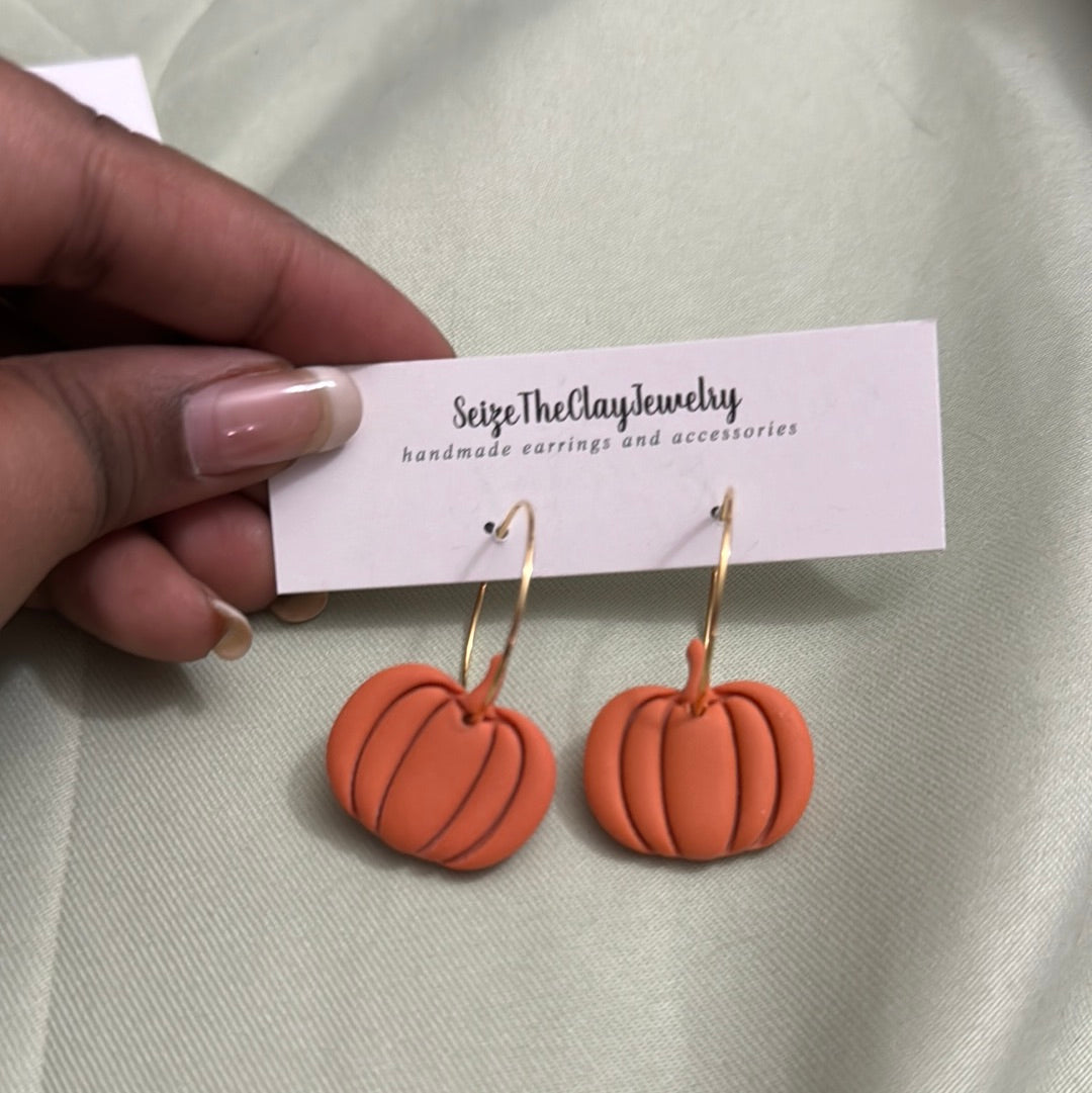 Pumpkin Clay Hoop Earrings - Orange