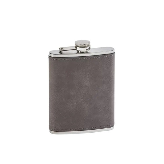 Leatherette Flask Grey 8 oz Cap