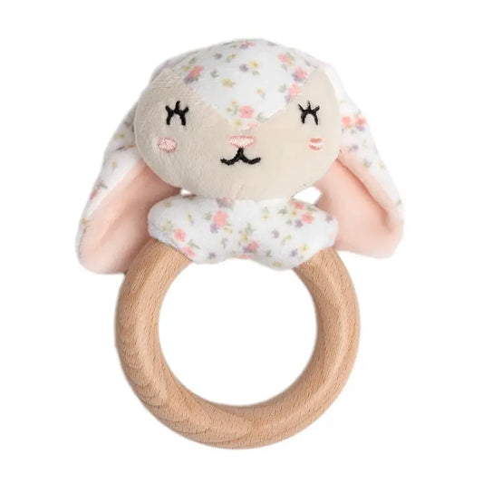 Floral Bunny Wooden & Plush Baby Teether