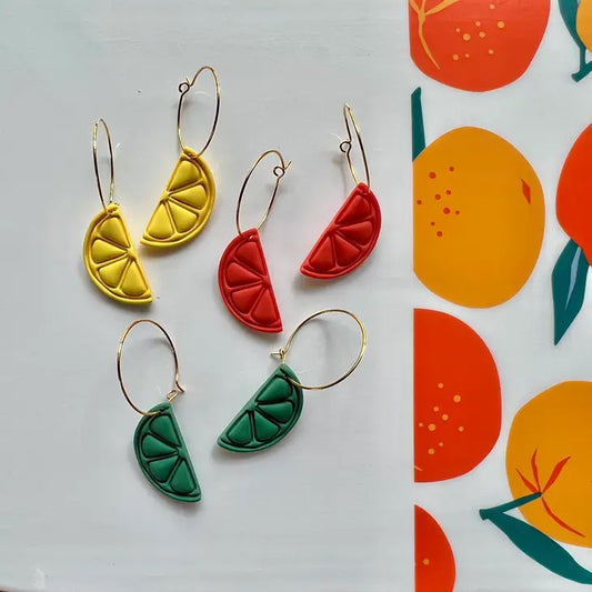 Fruit Slice Clay Hoop Earrings - Lemon