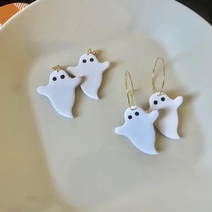 Ghost Halloween Clay Earrings - Hoop