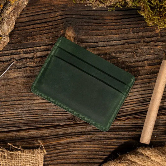 Leather Card Holder Wallet, Handmade Wallet For Men - Green