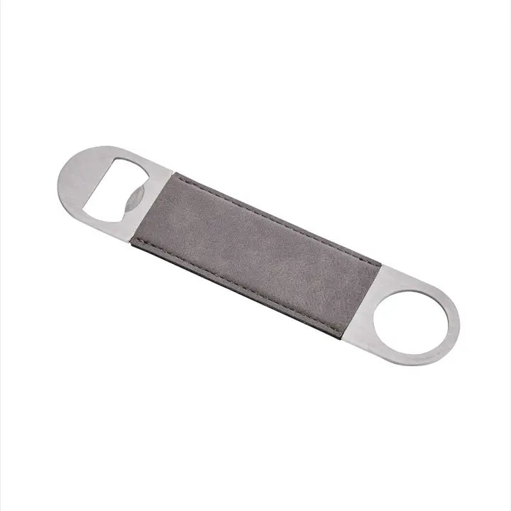 Grey Leatherette Stainless Steel Bottle Opener - 7" X 1.5"