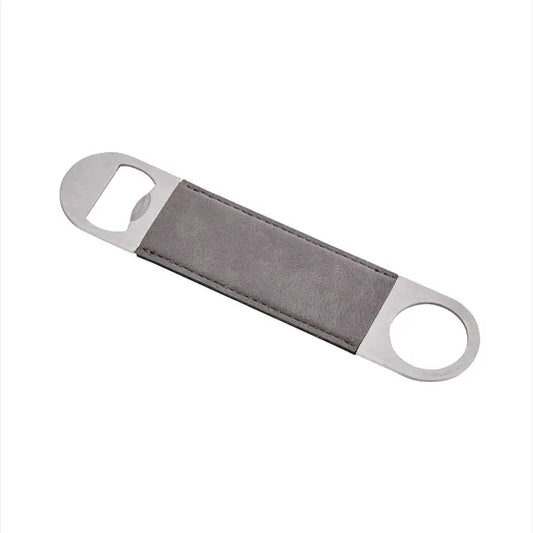 Grey Leatherette Stainless Steel Bottle Opener - 7" X 1.5"