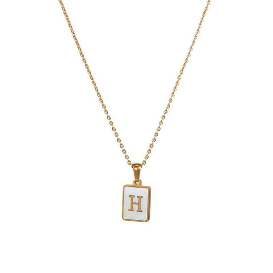 Square Initial 18K Gold-Plated Stainless Steel Necklace - Fgs - H