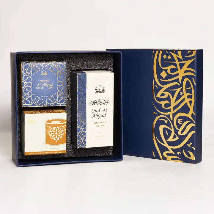 Hajj & Eid White Oud Gift Set | Attar, Bakhoor + Burner