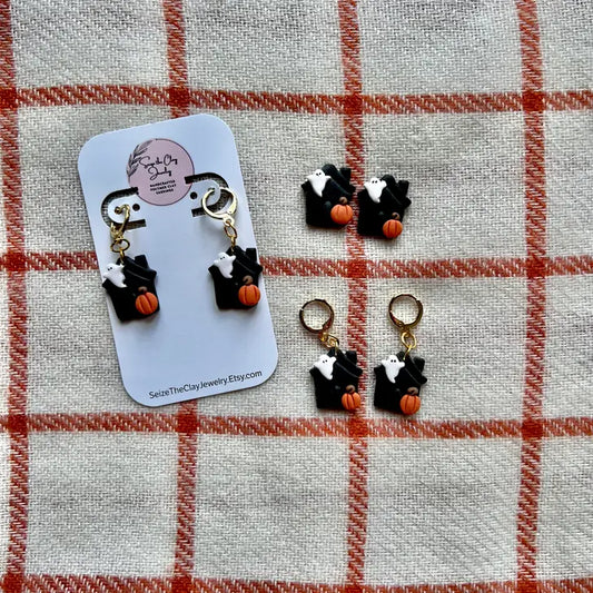 Haunted House Clay Earrings - Huggies