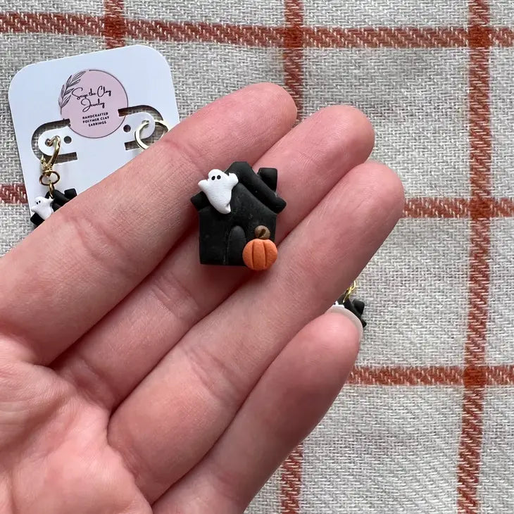 Haunted House Clay Earrings - Huggies