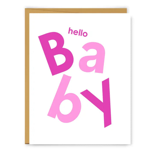 Hello Baby Girl Pink Scandi Baby Greeting Card