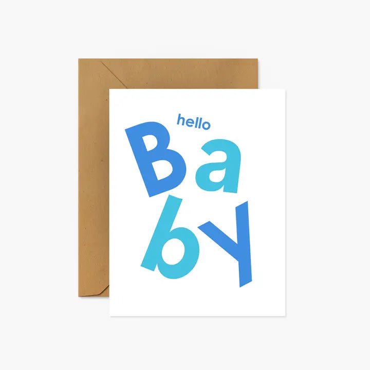 Hello Baby Boy Blue Scandi Baby Greeting Card