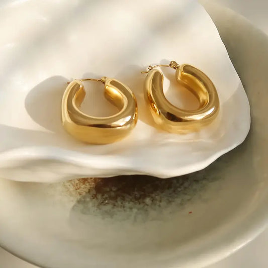 Hunter 18K Gold Non-Tarnish Classic U Hoop Earring - Yellow Gold