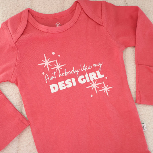 Desi Girl Organic Baby Onesie – Coral (3–6M)