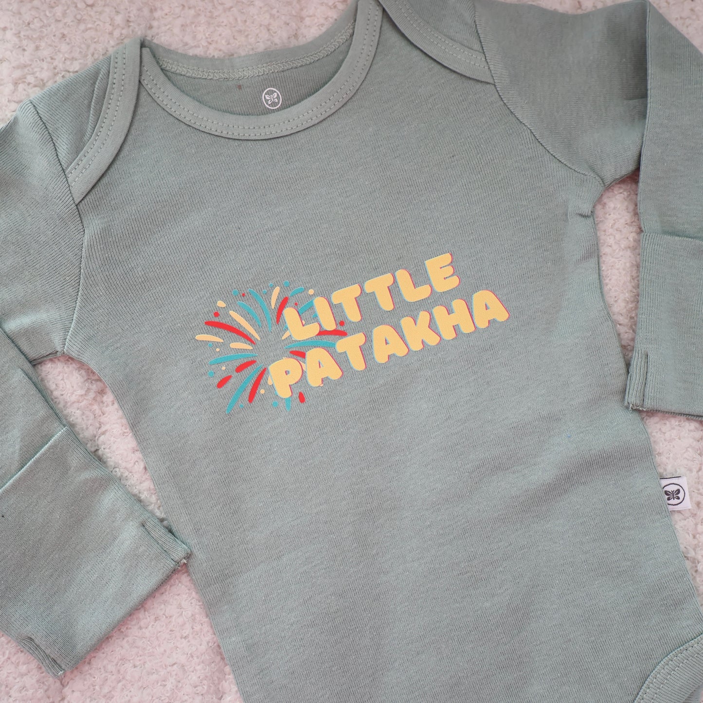 Little Patakha Organic Cotton Baby Onesie – Sage Green (3–6M)