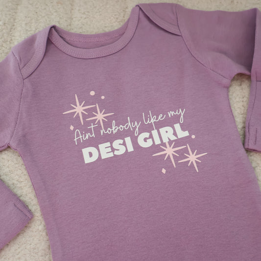 Desi Girl Organic Cotton Baby Onesie – Lavender (3–6M)