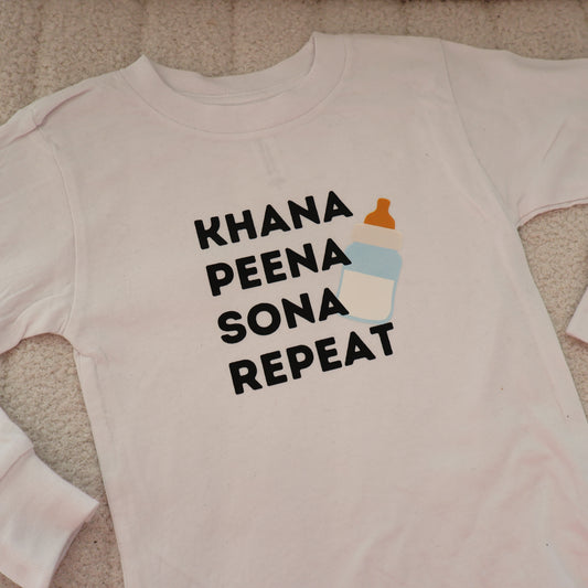 Khana Peena Sona Repeat Long Sleeve Tee – White (2T)