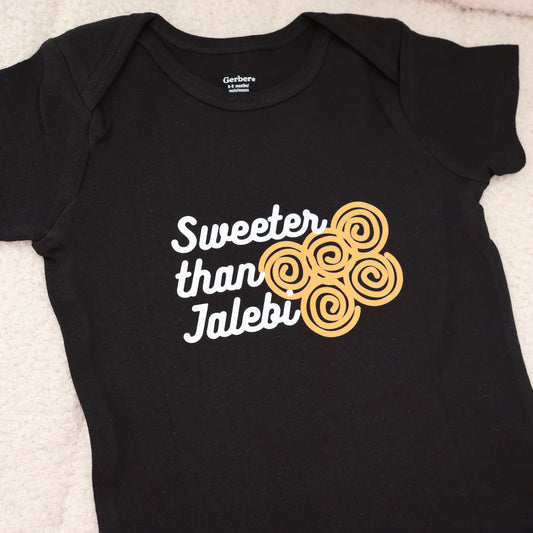 Sweeter Than Jalebi Short Sleeve Onesie – Black (6–9M)