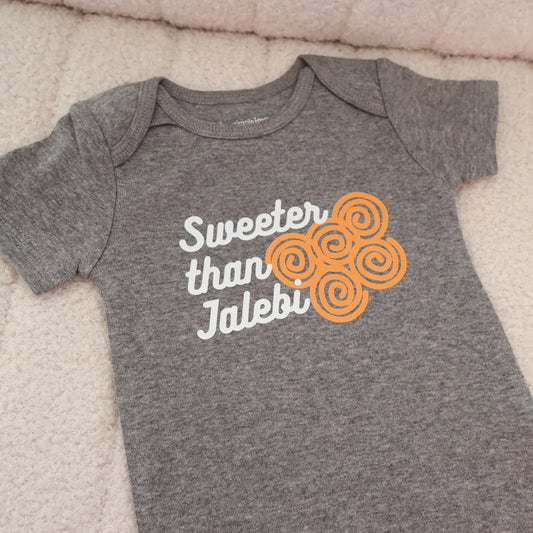 Sweeter Than Jalebi Short Sleeve Onesie – Heather Gray (6–9M)