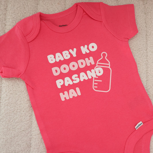 Baby Ko Doodh Pasand Hai Onesie – Pink (3–6M)