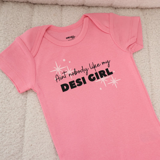Desi Girl Short Sleeve Onesie – Light Pink (6–9M)