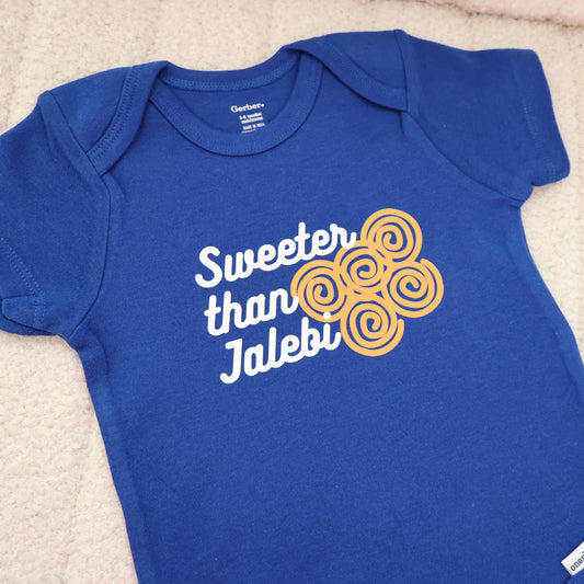 Sweeter Than Jalebi Short Sleeve Onesie – Blue (3–6M)