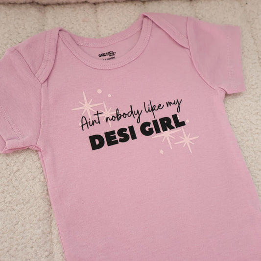 Desi Girl Short Sleeve Onesie – Light Pink (6–9M)