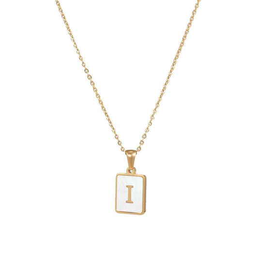 Square Initial 18K Gold-Plated Stainless Steel Necklace - Fgs - I