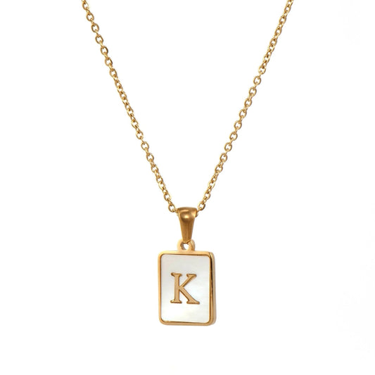 Square Initial 18K Gold-Plated Stainless Steel Necklace - Fgs - K