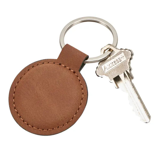 Leatherette Round Keychain in Caramel 1 7/8" Dia
