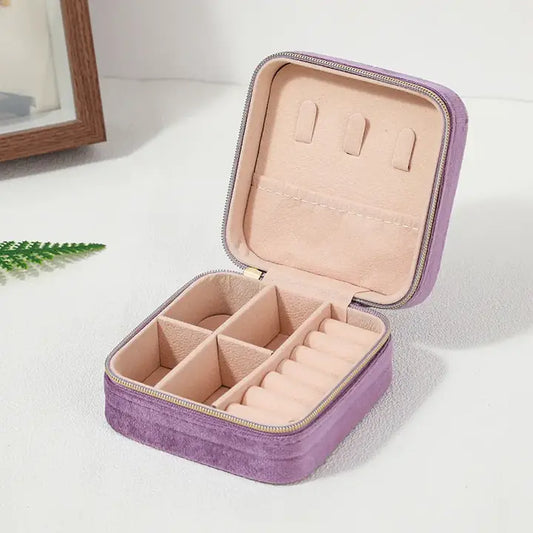 Plush Jewelry Box For Travel in Assorted Colors - Lavender