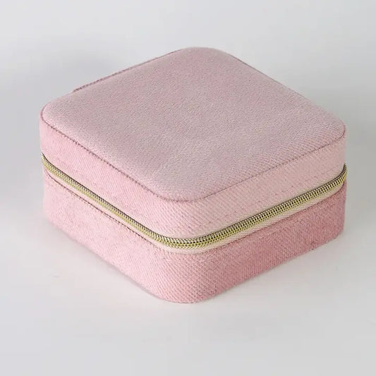 Plush Jewelry Box For Travel in Assorted Colors - Light Pink