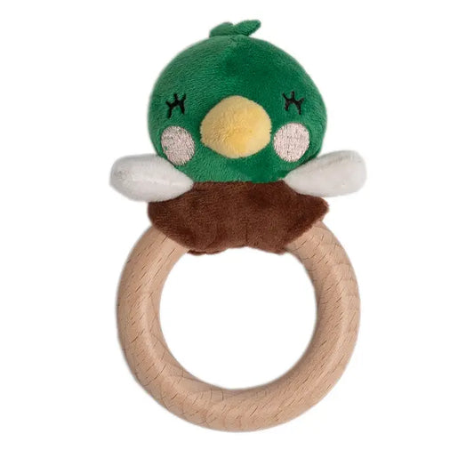 Mallard Duck Wooden & Plush Baby Teether