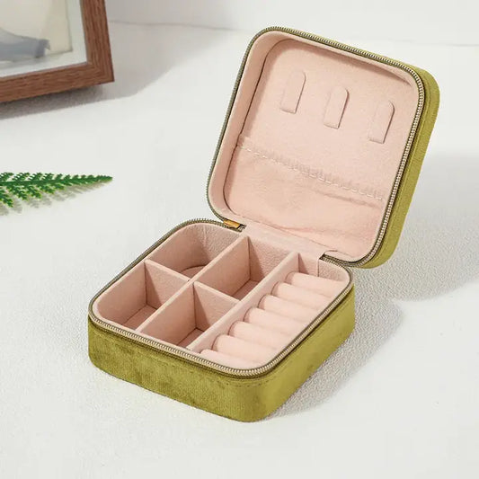 Plush Jewelry Box For Travel in Assorted Colors - Matcha Green