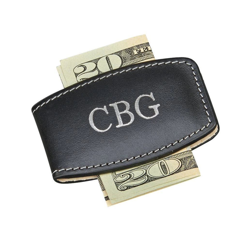 Black Leather Money Clip- Gift For Him