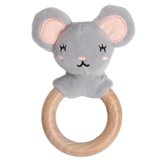 Mouse Wooden & Plush Baby Teether
